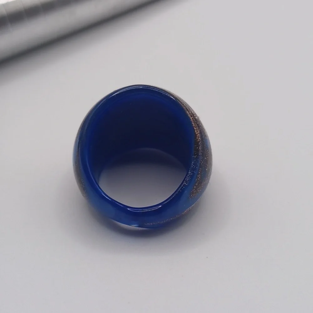 Blue and Copper Swirled Glass Art Ring Sz 7.5